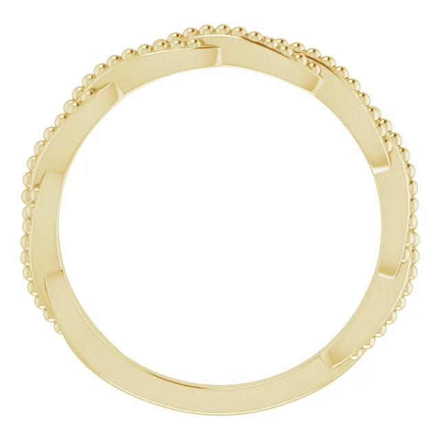 14K Yellow Stackable Twisted Beaded Ring-