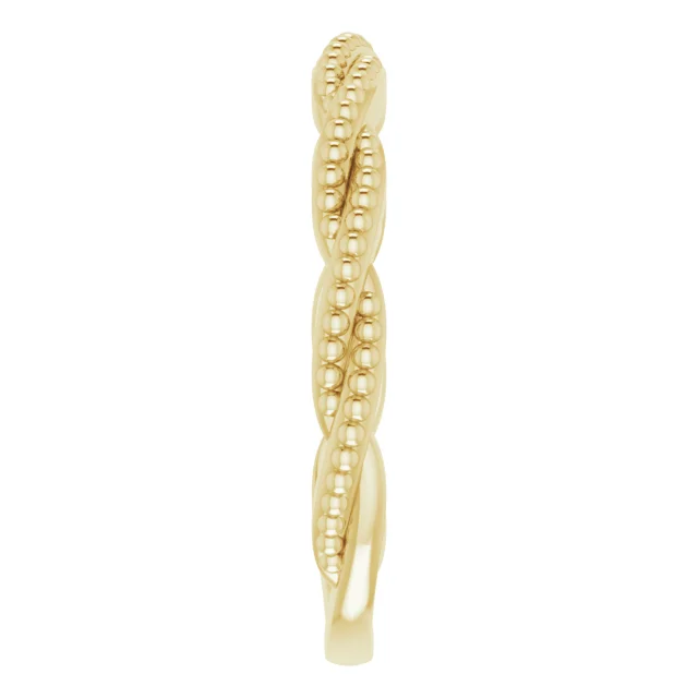 14K Yellow Stackable Twisted Beaded Ring