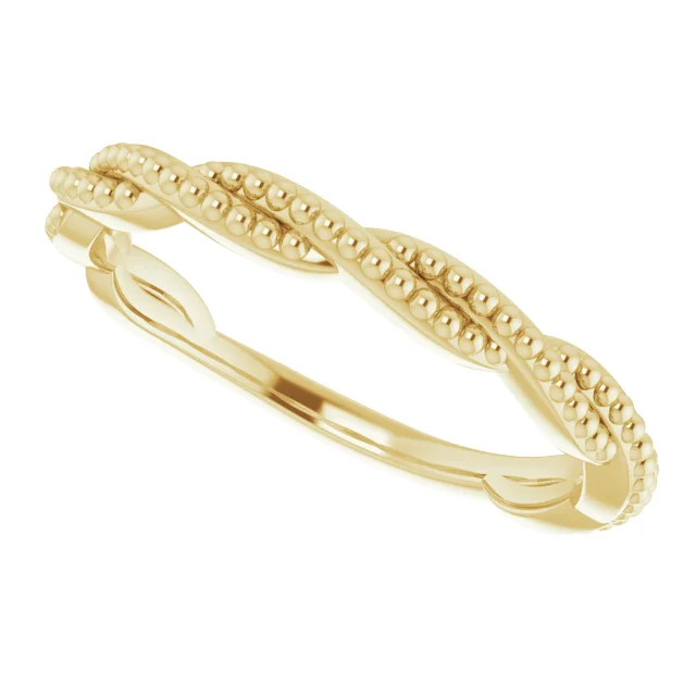 14K Yellow Stackable Twisted Beaded Ring