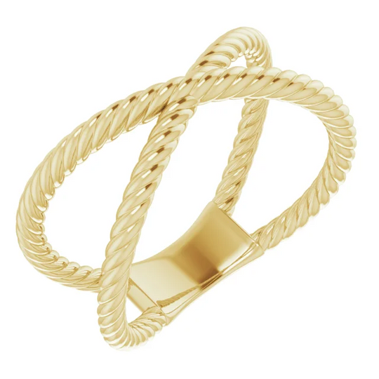14K Yellow Criss-Cross Rope Ring