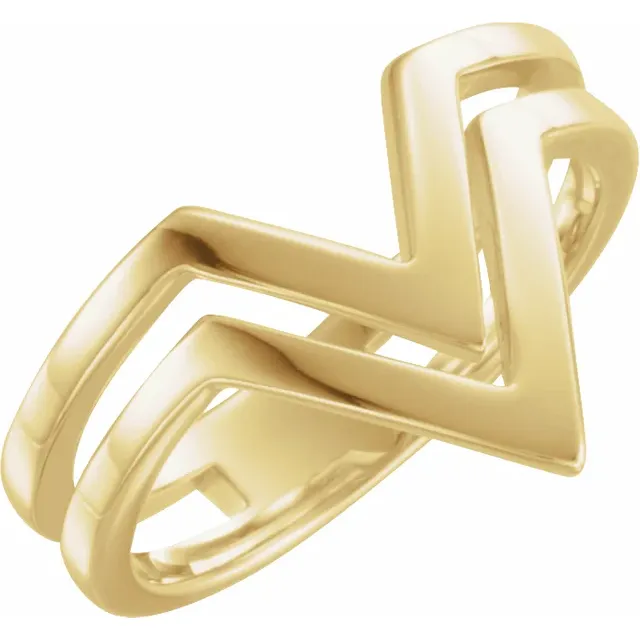 14K Yellow Double Row "V" Ring-