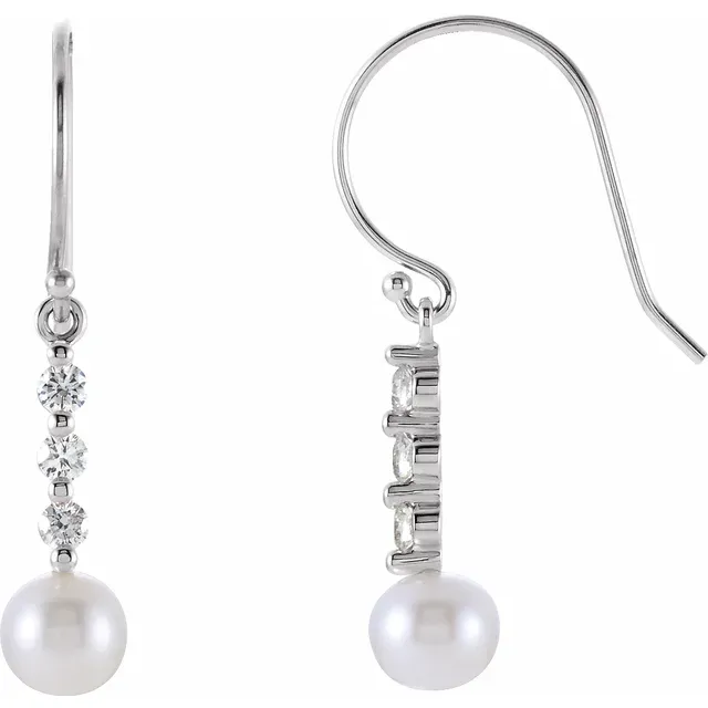 14K White Freshwater Cultured Pearl & 1/4 CTW Diamond Earrings-