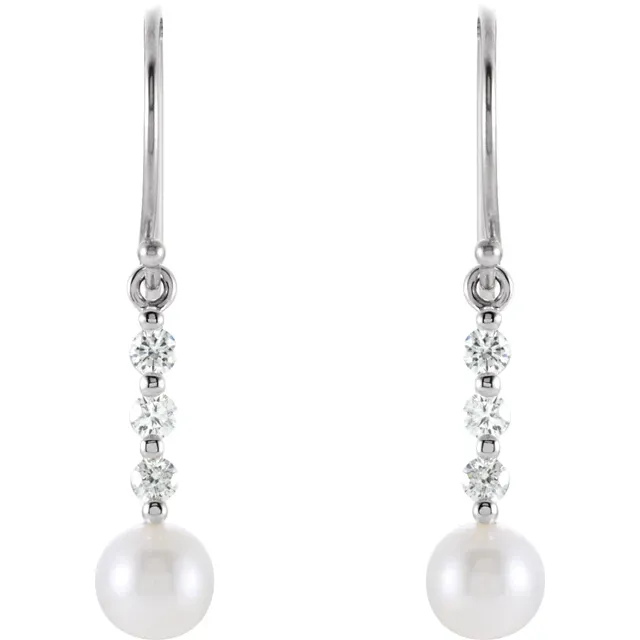 14K White Freshwater Cultured Pearl & 1/4 CTW Diamond Earrings-