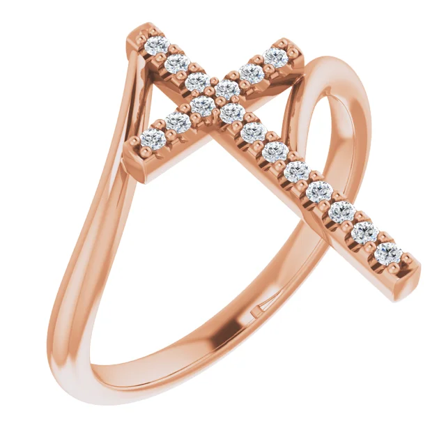 14K Rose 1/8 CTW Diamond Cross Ring-