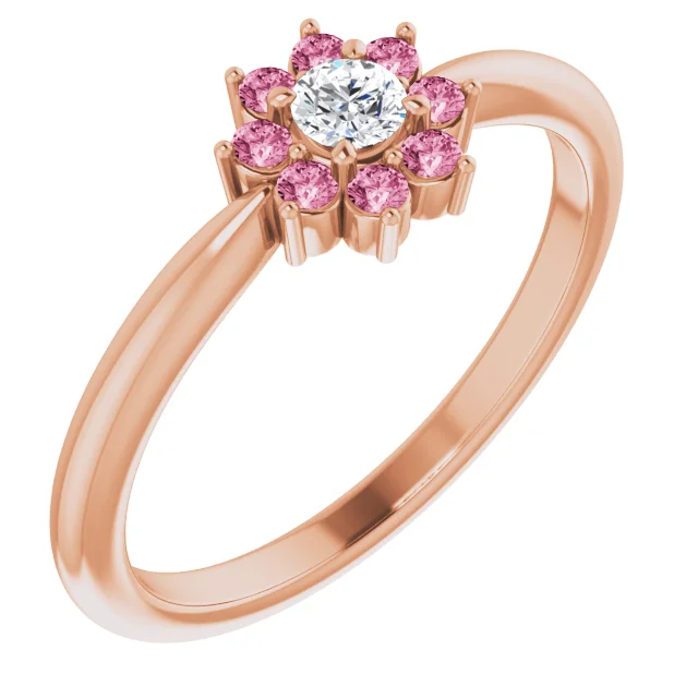14K Rose Pink Tourmaline & .06 CT Diamond Flower Ring-
