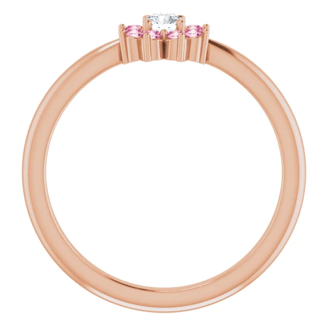 14K Rose Pink Tourmaline & .06 CT Diamond Flower Ring-