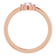 14K Rose Pink Tourmaline & .6 CT Diamond Flower Ring