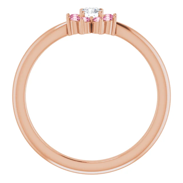14K Rose Pink Tourmaline & .6 CT Diamond Flower Ring