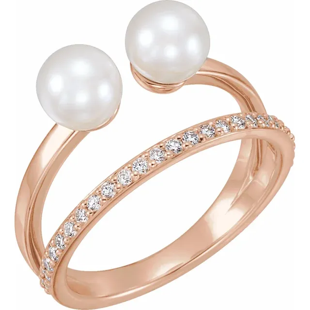 14K Rose Freshwater Cultured Pearl & 1/5 CTW Diamond Ring-