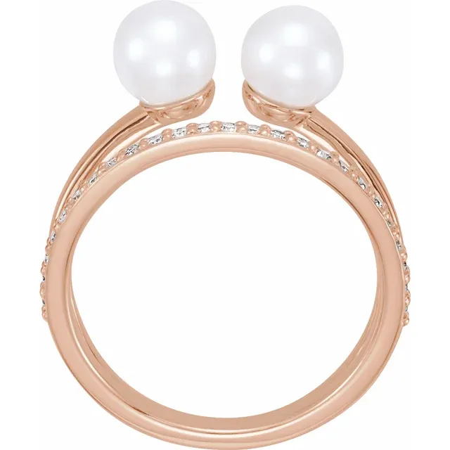 14K Rose Freshwater Cultured Pearl & 1/5 CTW Diamond Ring-
