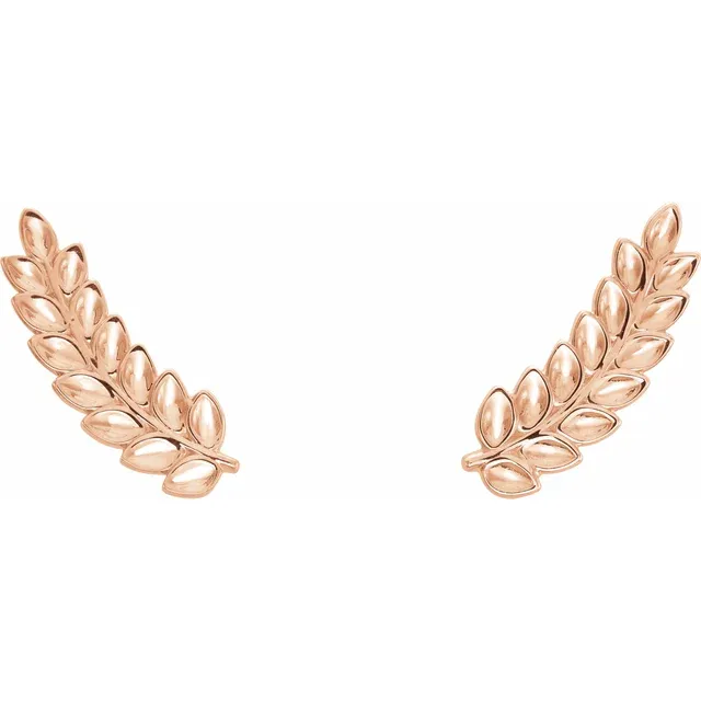 14K Rose Petite Leaf Ear Climbers-