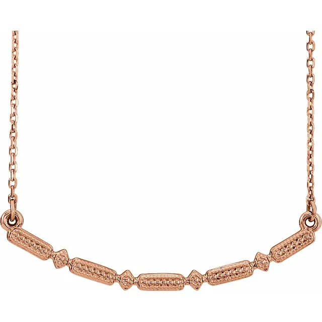 14K Rose Beaded Bar 16-18" Necklace-