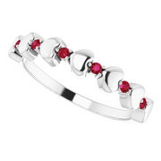 14K White Ruby Stackable Heart Ring
