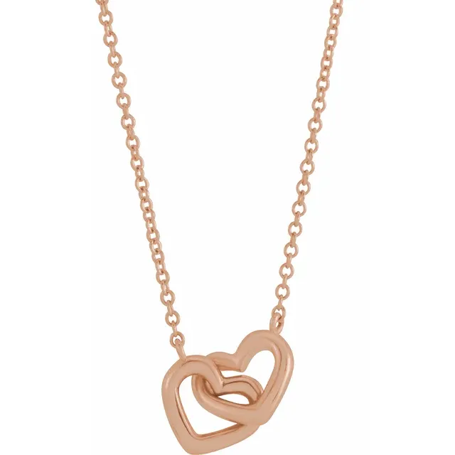 14K Rose Interlocking Heart 16" Necklace-
