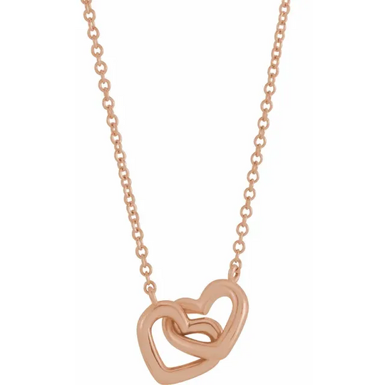 14K Rose Interlocking Heart 16" Necklace