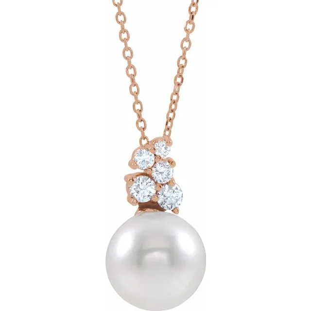 14K Rose Freshwater Cultured Pearl & 1/4 CTW Diamond 16-18" Necklace-