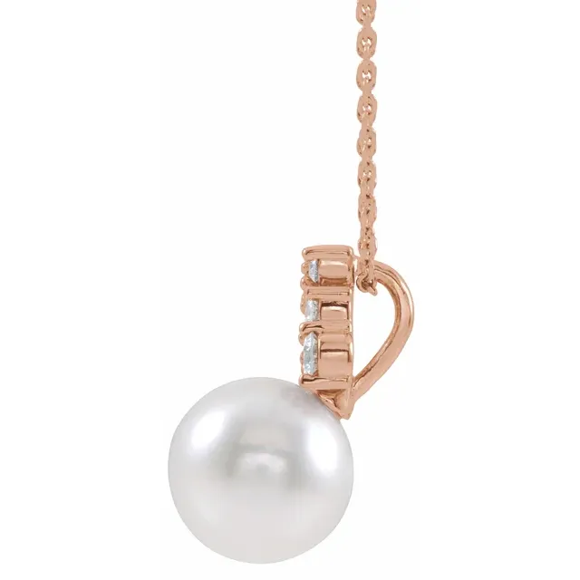 14K Rose Freshwater Cultured Pearl & 1/4 CTW Diamond 16-18" Necklace-
