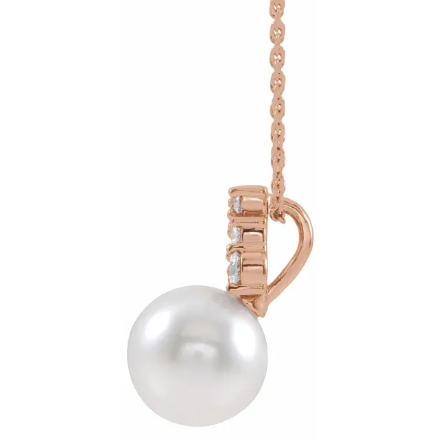 14K Rose Freshwater Cultured Pearl & 1/4 CTW Diamond 16-18" Necklace