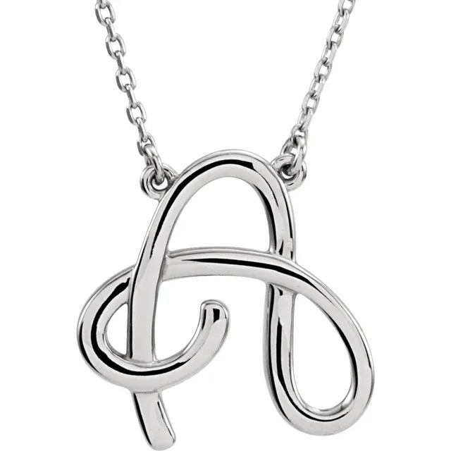14K White Script Initial A 16" Necklace-