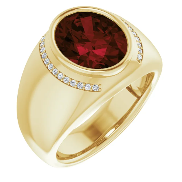 14K Yellow Mozambique Garnet & 1/8 CTW Diamond Ring-11.00(aproximate standard size)-
