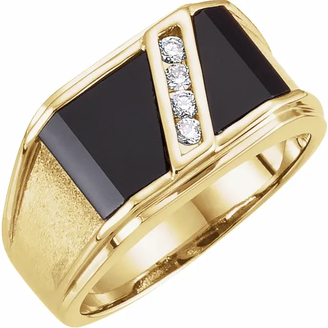 14K Yellow Onyx & 1/8 CTW Diamond Bezel-Set Ring-