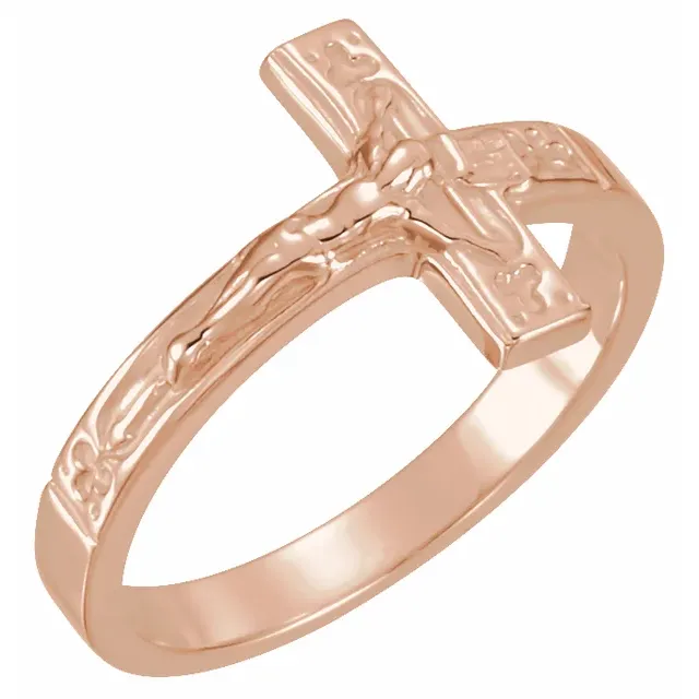 14K Rose 12 mm Crucifix Chastity Ring Size 5-5-