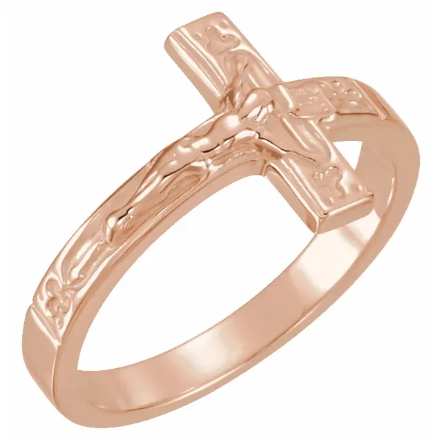 14K Rose 12 mm Crucifix Chastity Ring Size 5