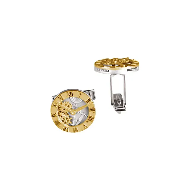 14K Yellow & Sterling Silver Clock Design Cuff Links-