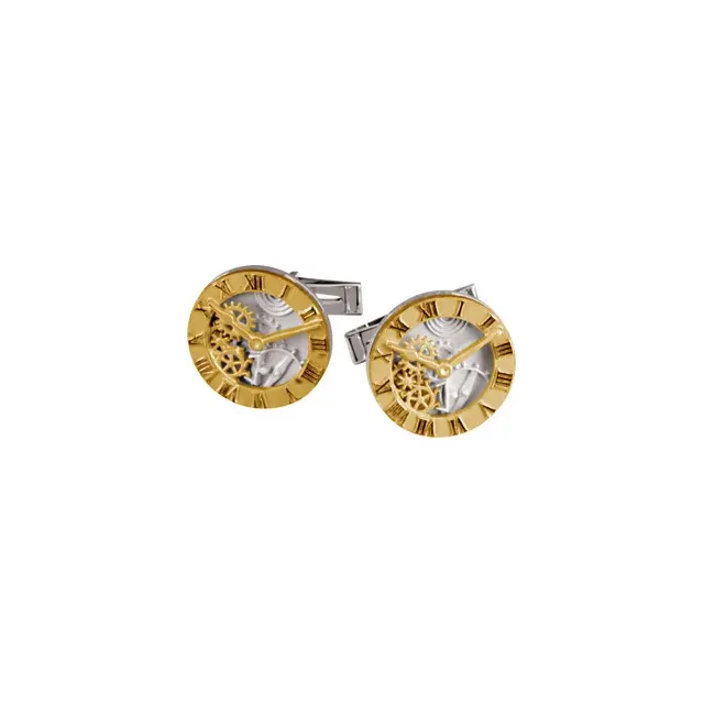 14K Yellow & Sterling Silver Clock Design Cuff Links-