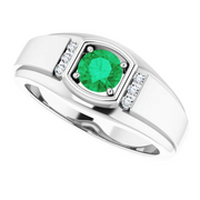 Platinum Emerald & .8 CTW Diamond Men's Ring