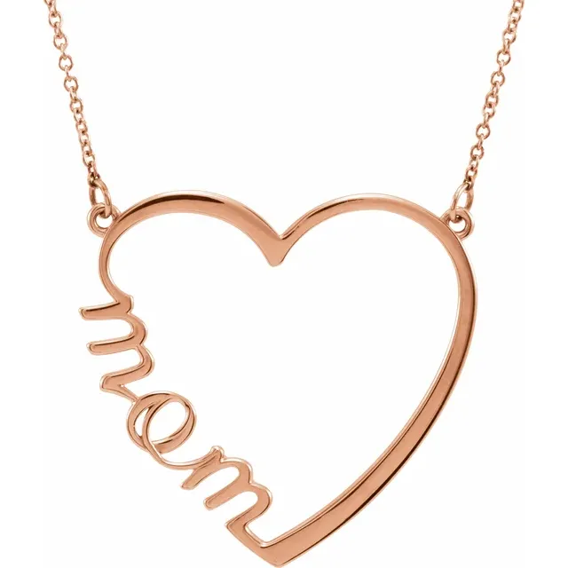 14K Rose "Mom" Heart 17" Necklace-