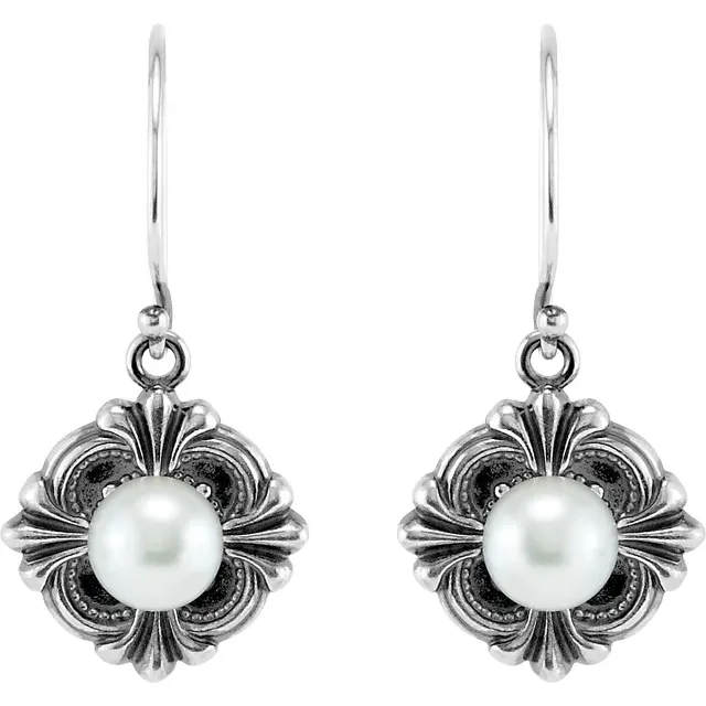 Sterling Silver 29.2x14.3 mm Victorian Style Earring Mounting for Pearl-