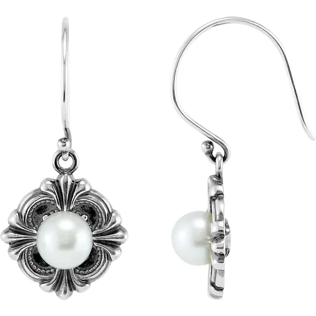 Sterling Silver 29.2x14.3 mm Victorian Style Earring Mounting for Pearl-