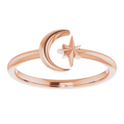14K Rose Crescent Moon & Star Negative Space Ring