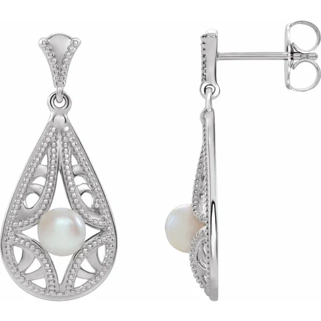 Platinum Freshwater Cultured Pearl Vintage-Inspired Earrings-