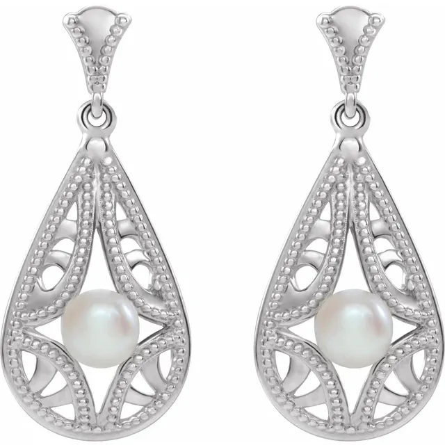 Platinum Freshwater Cultured Pearl Vintage-Inspired Earrings-