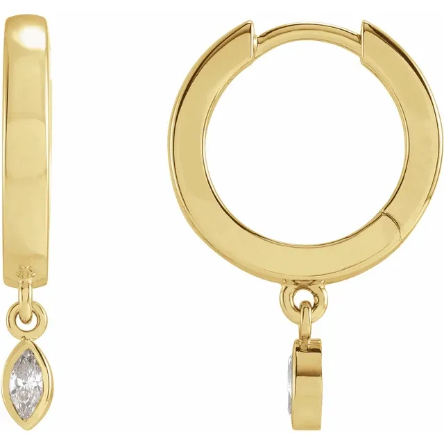 14K Yellow 1/8 CTW Diamond Hinged Hoop Earrings-