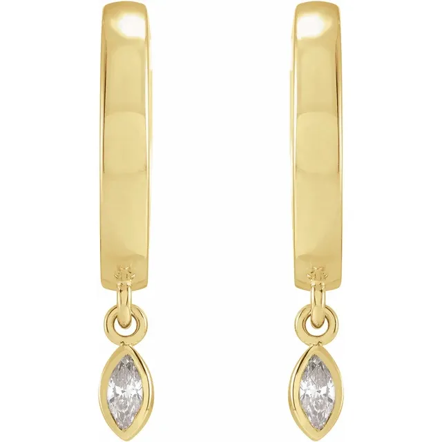 14K Yellow 1/8 CTW Diamond Hinged Hoop Earrings-