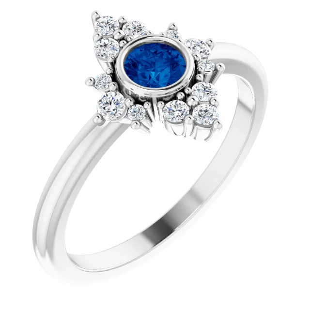 14K White Blue Sapphire & 1/5 CTW Diamond Ring-