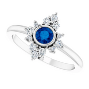 14K White Blue Sapphire & 1/5 CTW Diamond Ring