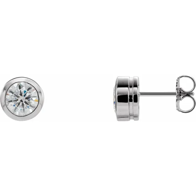 14K White 5 mm Round Forever One Moissanite Earrings-