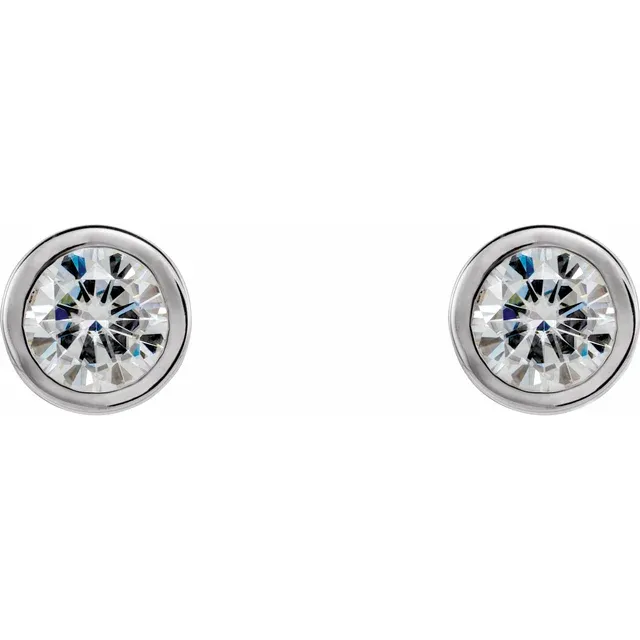 14K White 5 mm Round Forever One Moissanite Earrings-