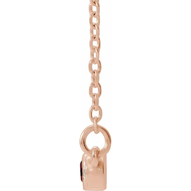 14K Rose Mozambique Garnet & .08 CTW Diamond Bezel-*Set Bar 16-18" Necklace-