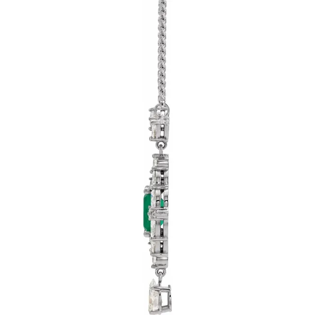 Platinum Emerald & 1 1/4 CTW Diamond 16" Necklace