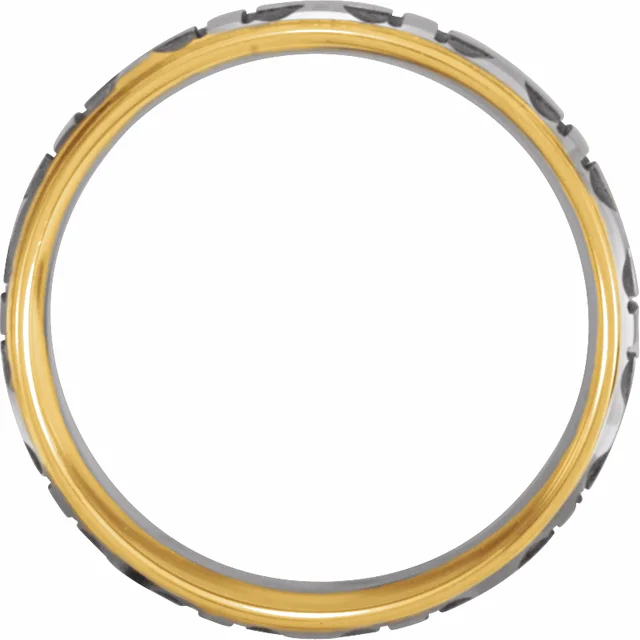 14K White/Yellow 7 mm Cross Pattern Band Size 9.5-9.5-