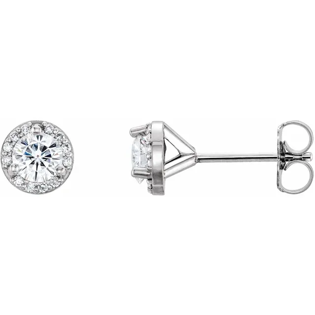 14K White 4 mm Round Forever One Moissanite & .07 CTW Diamond Earrings-