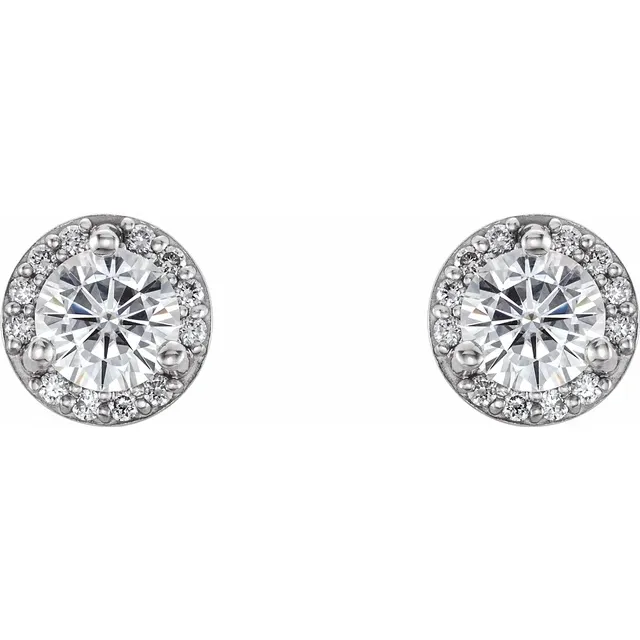14K White 4 mm Round Forever One Moissanite & .7 CTW Diamond Earrings