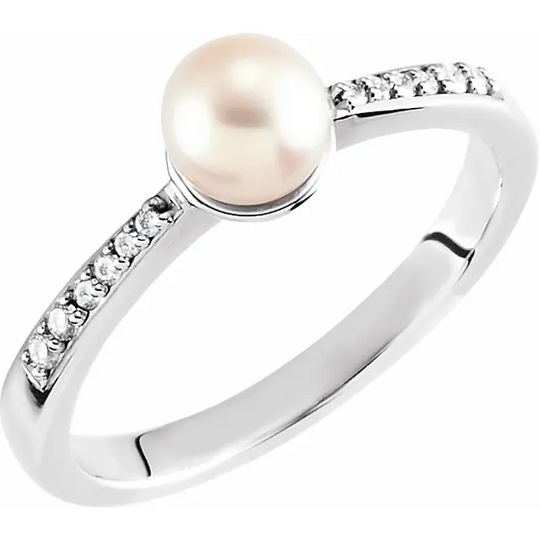 14K White Freshwater Cultured Pearl & .7 CTW Diamond Ring