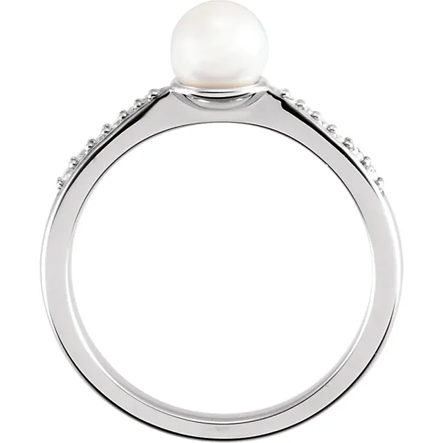 14K White Freshwater Cultured Pearl & .07 CTW Diamond Ring-