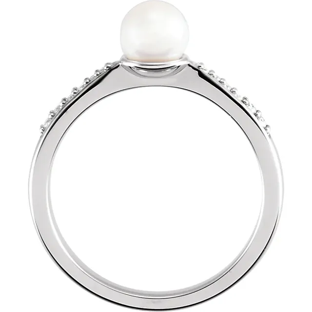 14K White Freshwater Cultured Pearl & .7 CTW Diamond Ring